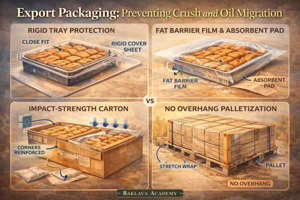 Export Packaging: Preventing Crush and Oil Migration — Baklava Academy